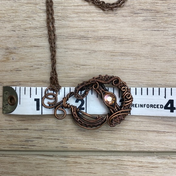 Handmade Wrapped Wire Pendant Necklace Boho Rhinestone - Picture 5 of 6
